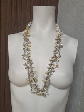 Express Multi-Strand Shell Chip Necklace in Cream and Pale Yellow 36 In